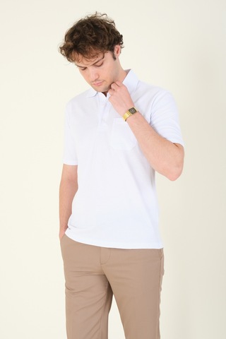 Giyim Dünyası Erkek Süprem Kumaş Cepli Polo Yaka T-shirt Beyaz 001