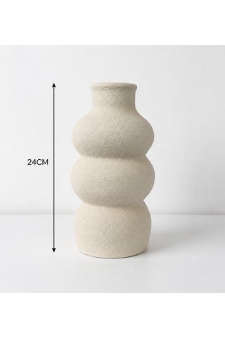 24 Cm Dekoratif Vazo - Seramik Görünüm Çiçek Vazosu - Modern Ev & Ofis Dekorasyon Beyaz