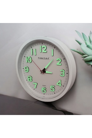 Fosforlu 3d Kabartma Rakam Mini Küçük Duvar Saati Çap 22 Cm Beyaz