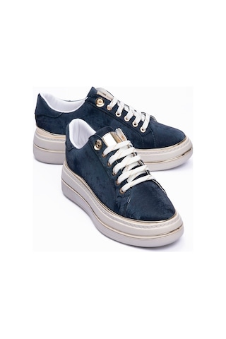 Mubiano Kadın Sneaker Kadife Desenli Gold Detaylı Kalın Tabanlı Spor Ayakkabı Lilium Lacivert Lacivert