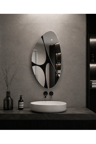 Asimetrik Model Uv Baskılı Çerçevesiz 87x50 Cm Boy Aynası Düz Ayna