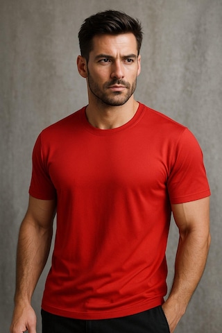 Erkek %100 Pamuk Slim Fit Sporcu Tişört Basic Bisiklet Yaka Kısa Kollu T-shirt Kirmizi