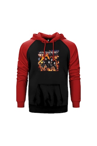 Black Veil Brides Set The World On Fire Kırmızı Renk Reglan Kol Kapşonlu Sweatshirt Kırmızı
