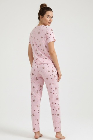 Kompedan Kadın Bisiklet Yaka Yumuşak Dokulu Ayıcık Desenli Kısa Kol Pijama Takım Pembe 70132-4603
