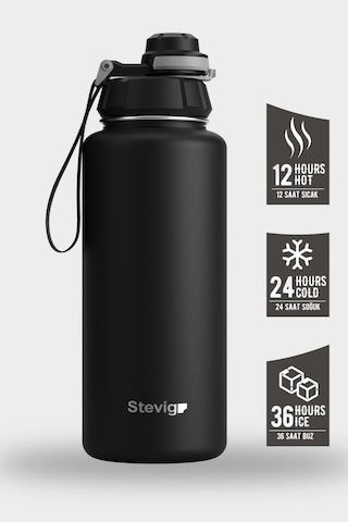 Stevig 1 Hand Leak-proof Sızdırmaz Çelik Termos 1000 Ml Black St-210