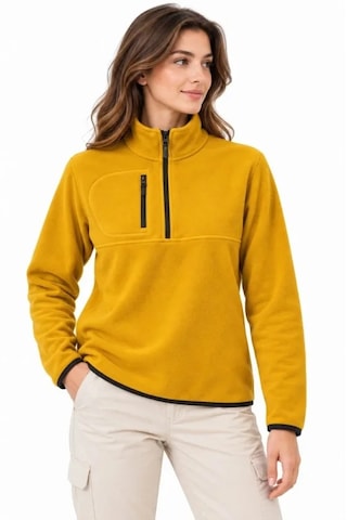 Butik İstanbul Polar Dik Yaka Yarım Fermuarlı Fermuarlı Göğüs Cepli Regular Fit Kışlık Sweatshirt - Hardal Sarısı