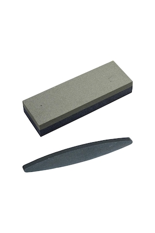 İkili Bileme Taşı Seti 120 - 320 Grıt Kalın Dikdörtgen 200x50x25 Mm & İnce Oval Tırpan Bileme Taşı 22