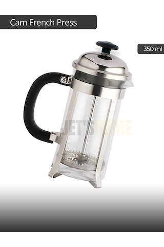 Cam French Press Kahve Demleme Paslanmaz İç Yapı İnox 350 Ml Metalik Gri