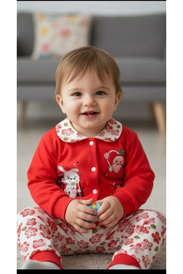 Veraye Socks Kız Bebe Takım Önden Açmalı Kırmızı