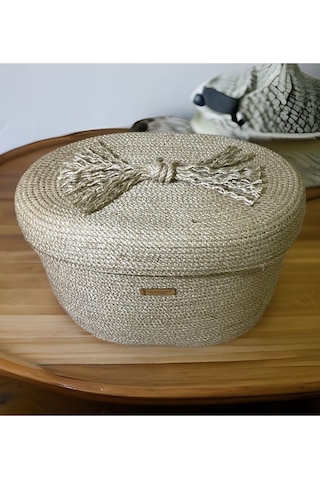 Hasır Sepet, Kapaklı Dekoratif Sepet, Çok Amaçlı Saklama Kutusu, Hediyelik Sepet, Oval Sepet