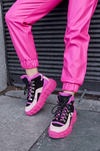 Candy Pembe Hakiki Deri Kadın Sneaker Bot-Pembe