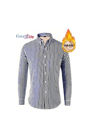 Rahat Up Erkekler Rahat Polar Şerit Gömlek Termal Düğme Yukarı Uzun Kollu Sıcak Gömlek Erkekler İçin Siyah