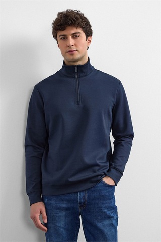 Backandbond Lacivert Regular Fit Yarım Fermuarlı Sweatshirt