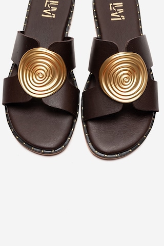 Luvishoes Nolıta Kahverengi Cilt Hakiki Deri Tokalı Kadın Terlik