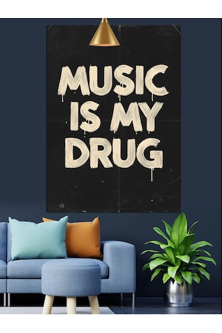 "müzik Benim İlacımdır" Yazısı Dekoratif Kanvas - Mdf Ahşap Tablo