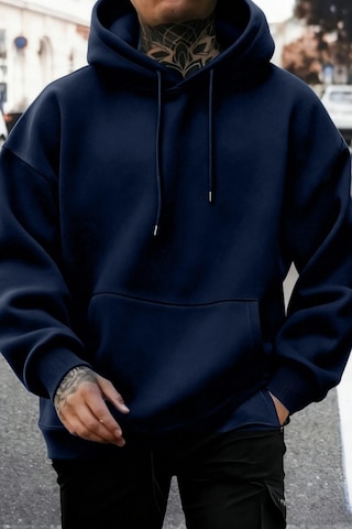 Tarz Cool Regular Kapüşonlu Sweatshirt Erkek Unisex 3 İplik Şardonlu %100 Pamuk Basic Hoodie Lacivert