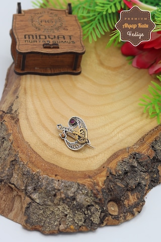 Midyat Nurtaş Gümüş Yakut Taşlı Elif Vav Model 925 Ayar Gümüş Oksitli Telkari Broş 201023408 Gümüş