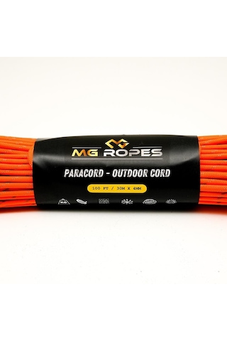 Mg Ropes Bileklik Ve Outdoor Paracord İp 4 Mm 660lb 10 İplikli 30 Metre Turuncu Siyah Desenli