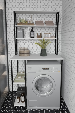 Çamaşır Makinası Dolabı Çamaşır Makinası Üstü Çok Raflı Düzenleyici Metal Banyo Dolabı Beyaz Renkli