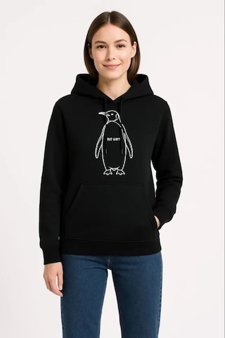 Vexor Nihilist Penguen Özel Tasarım Oversize Kapüşonlu Sweatshirt - Siyah