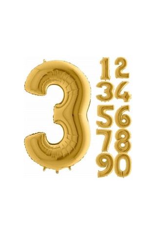 3 Yaş Rakam Folyo Balon Gold 100 CM .Doğum Günü. Yaşgünü. Parti.