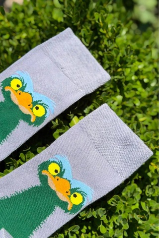 Lousocks Deve Kuşu Desenli Tasarım Unisex Soket Çorap Gri