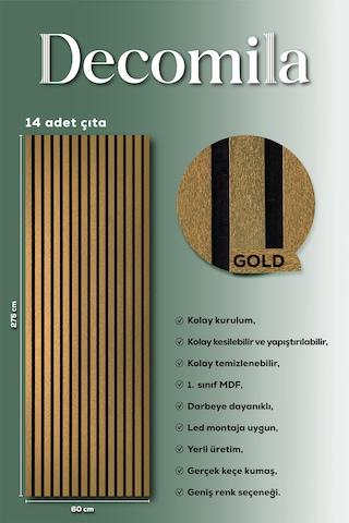 Mdf Ahşap Akustik Duvar Paneli 60x275 Cm - Gold Pvc 60x275