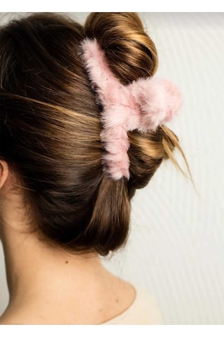 Peluş Yumuşak Tüylü Mandal Toka Pembe