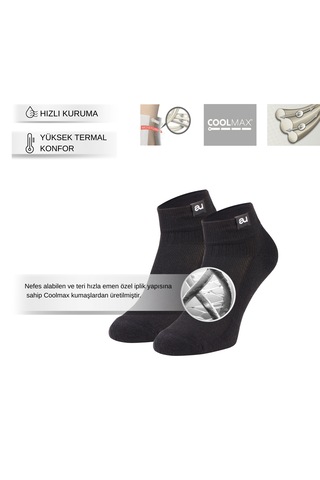 Allunique Coolmax Siyah Yarım Havlu Dikişsiz Unisex Patik Spor Çorabı Siyah