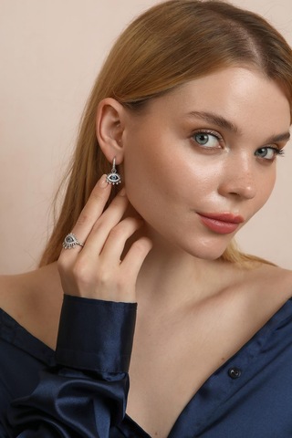 Madam Matmazel Kirpikli Göz Nazar Model Gümüş Takı Set, Tamamı 925 Ayar, Kadın, Kübik Zirkon Taşlı Gümüş