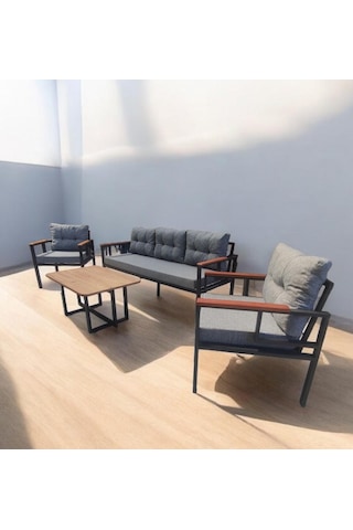 Pimango Pi Elize Bahçe Ve Balkon Mobilyası 3+1+1 Gri Sehpalı Gri