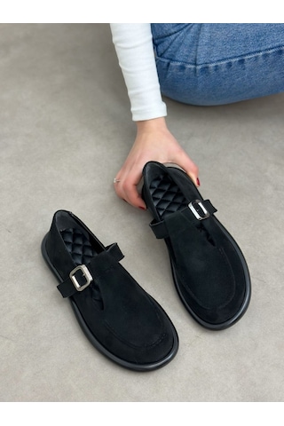Erva'nın Butiği Siyah Süet Olivia Toka Detaylı Kadın Loafer-5999