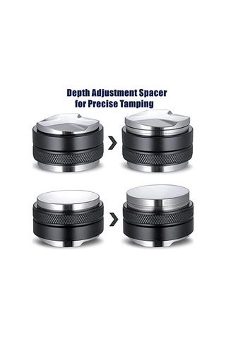 Tenfowee 53mm Çift Başlı Espresso Dağıtıcı Ve Tamper, Derinliği Ayarlanabilir Paslanmaz Çelik Kahve Basma Aleti Siyah