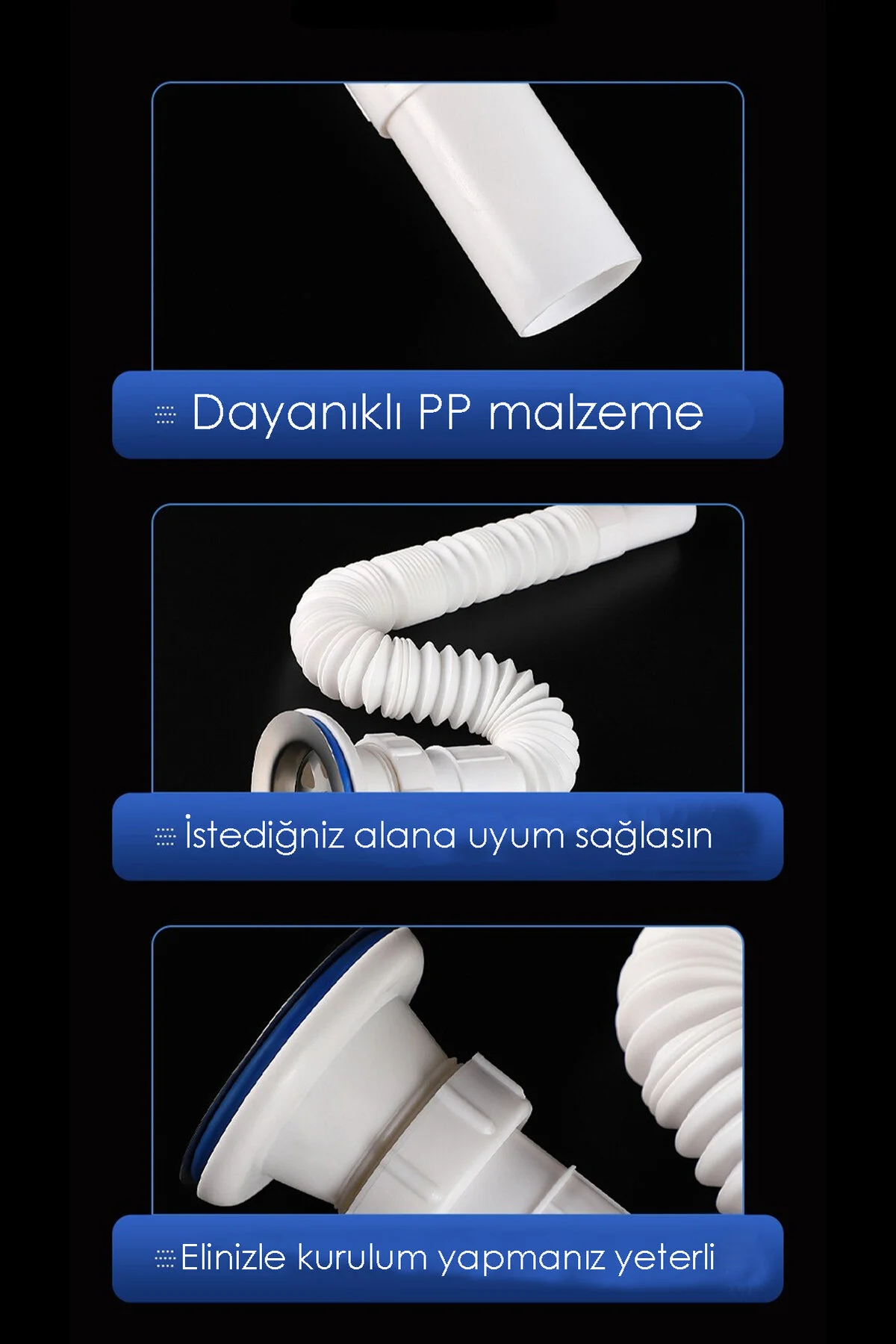 Ayarlanabilir 145 Cm Uzanabilen Körüklü Eviye - Lavabo Sifonu Gider Borusu