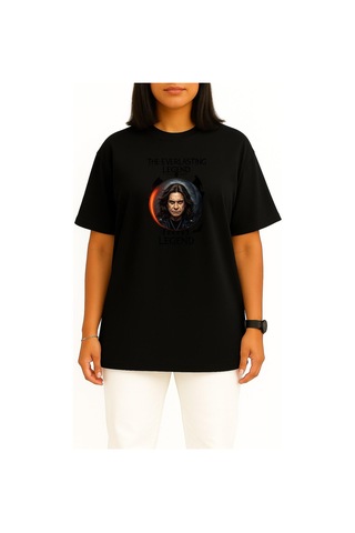 Bahriyeli Collection Oversize The Everlasting Legend Göğüs Baskılı Unisex T-shirt Siyah