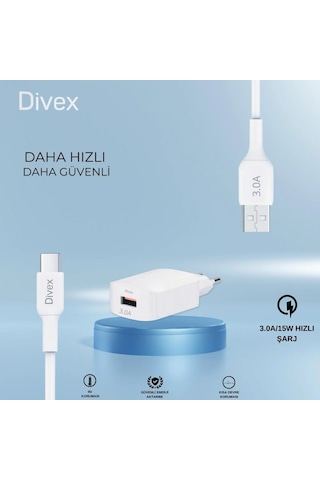 Divex Type-c Usb Kablo - Adaptör 3.0a Ev Tipi Şarj Aleti Ds-212