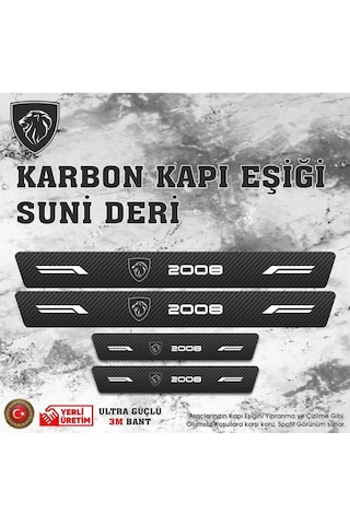 Peugeot 2008 Uyumlu Deri Karbon Kapı Eşiği Koruyucu Bant 4 Adet