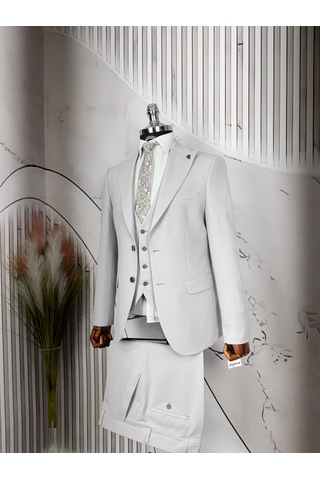 Dupont Classics Dupont Erkek Slim Fit 6 Drop Zara Kumaş Likra Çift Düğme Çift Yırtmaç Yelekli Takım Elbise Açık Gri