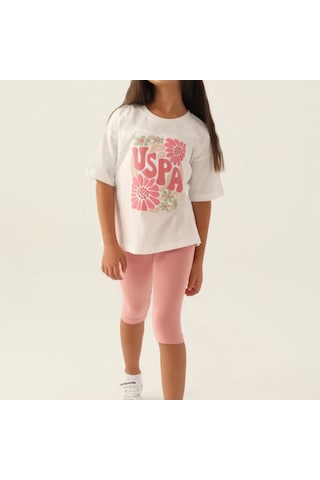 U.S. Polo Assn. U.s. Polo Kız Çocuk Flower 2'li Kapri Takım 1800 Krem Krem