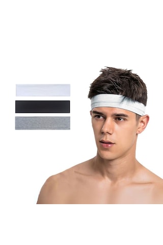 3lü Erkek Spor Saç Bandı Kafabandı Kombin Futbol İddialı Headband Siyah - Gri - Beyaz