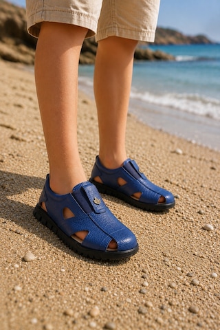 Rks Shoes Çocuk Sandalet Lastikli Rahat Kullanım Deri Lacivert