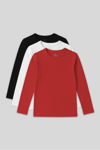 Standart Fit Basic O Yaka 3lü Paket Siyah-beyaz-fiesta Unisex Çocuk T-shirt - 11329 Siyah - Kırmızı