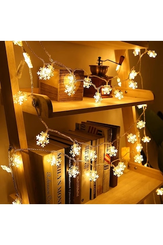 Yüksek Kalite 5 Metre Gün Işığı Kar Tanesi Led Işık Sabit Yanar 20 Ledli Fişli Noel Yılbaşı Işığı
