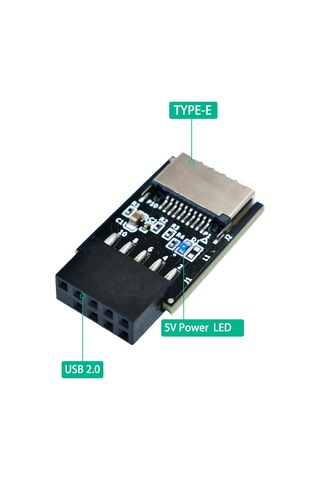 Xurunkeji Usb 2.0 9pin - Type-e Adaptörü Usb 2.0 9pin Ön Panel Başlığı - Type-e Dahili Adaptörü 5v Güç Led'li