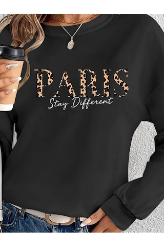 Pazarella Kadın Uzun Kollu Bisiklet Yaka Desenli Viskon Iki Iplik Bluz Antrasit