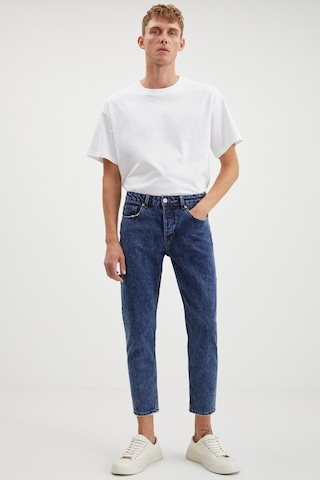 Grimelange Gılberto  Erkek Carrot Fit Havuç Paça Eskitme Yıkamalı Kalın Dokulu Denim Mavi Jeans