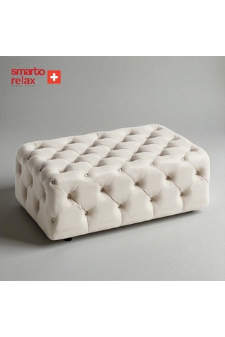 Smarto Relax Puf Swiss Style Guarda Ayaksız Kapitoneli Dekoratif 80x45x45 Cm Ayaksız Kapitoneli Dekoratif Puf Ekru
