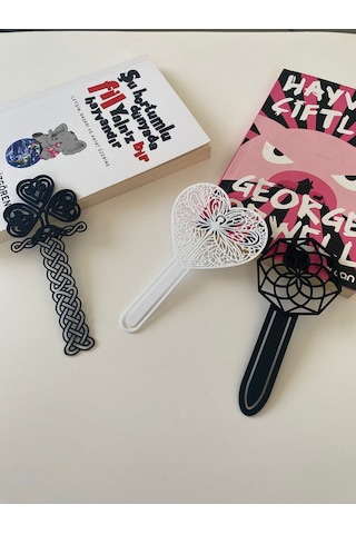 Desenli Kitap Ayracı 3 Lü Set Kelt, Kalp, Geometrik-siyah-beyaz, Hediye