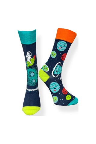 5'li Unısex Uzay Temalı Gezegen Ve Roket Tasarımlı Esnek Nem Alabilen Pamuklu Spor Soket Çoraplar Çok Renkli