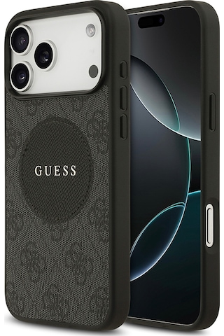 Apple Uyumlu iPhone 17 Pro Max Kılıf Guess Lisanslı M-safeli Yazı Logolu Circle Classic Kapak Siyah Siyah